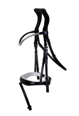 Preview: Horse Star Trense Dublin, schwarz/weiß mit Gebissringausschnitt mit Lack