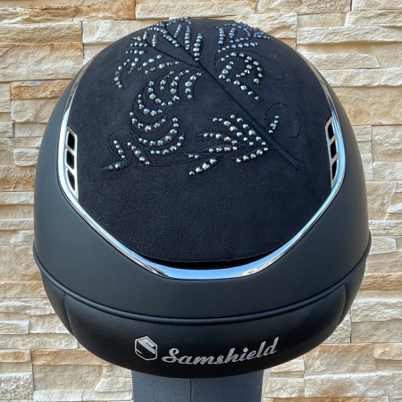Preview: Samshield Reithelm Miss Shield 2.0 Shadowmatt Black - inkl. Inlay, Top & Frontalband Alcantara Flower Swarovski Black