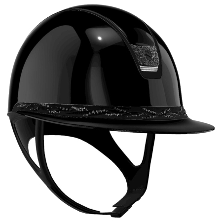 Samshield Reithelm Miss Shield 2.0 Shadow Glossy Black - Blason Crystal Fabric Black - Frontalband Flower Swarovski Black - inkl. Inlay