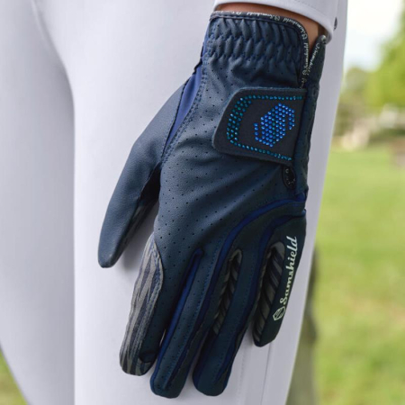 Preview: Reithandschuh V-Skin Crystal Steine blau