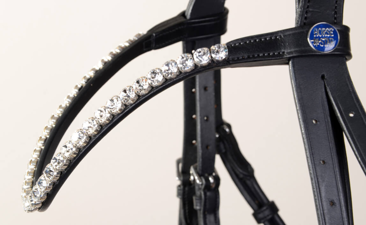 Preview: Horse Star Trense Dublin, schwarz/weiß mit Gebissringausschnitt mit Lack